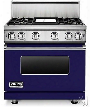 Viking Professional 7 Series Vgr73614gcb 36 Inch Gas Range With Convection, Vichrome Griddle, Simmer Burners, 5.1 Cu. Ft. Oven, 4 Sealed Burners, Star-k Certified, Easy Clean Porcelain Interior And Dishwasher-safe Knobs, Grates And Burner Caps: Cobalt Blu