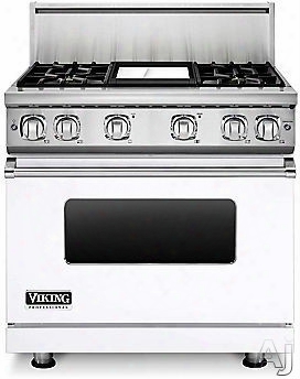 Viking Professional 7 Series Vgr73614gwh 36 Inch Gas Range With Convection, Vichrome Griddle, Simmer Burners, 5.1 Cu. Ft. Oven, 4 Sealed Burners, Star-k Certified, Easy Clean Porcelain Interior And Dishwasher-safe Knobs, Grates And Burner Caps: White, Nat