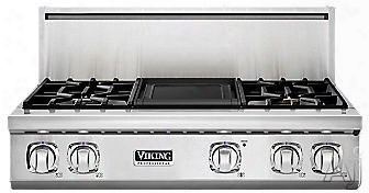 Viking Professional 7 Series Vgrt7364g 36 Inch Pro-style Gas Rangetop With 4 Viking Elevation Sealed Burners, Varisimmers, 3 Burner Sizes, Brass Flame Ports, Softlit Led Lights And Griddle