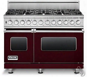 Viking Professional Custom Series Vdsc5488bbulp 48 Inch Pro-style Dual-fuel Range With 8 Vsh Pro Sealed Burners, Varisimmers, Vari-speed Dual Flow Convection Ovens, Self-clean, Bread Proofing And Rapid Ready Preheat: Burgundy, Liquid Propane