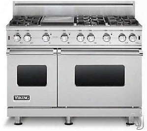 Viking Professional Custom Series Vgcc5486g 48 Inch Pro-style Gas Range With 6 Cu. Ft. Total Capacity, 6 Vsh Pro Sealed Burners, Varisimmers, 18,500 Trupower Plus Burner, Proflow Convection Right Oven, Star-k Certified And 12 Inch Griddle