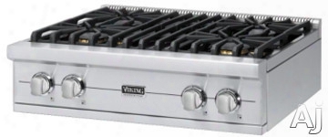 Viking Professional Custom Series Vgrt5304b 30 Inch Pro-style Gas Rangetop With 4 Vsh Pro Sealed Burners, Varisimmers, Powerplus 18,500 Btu Burner, Surespark Automatic Re-ignition System And Island Trim Included