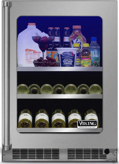 Viking Professional Series Vbui5240grss 24 Inch Undercounter Beverage Center With 19 Wine Bottle Capacity, 108 12-oz. Can Capacity, Dynamic Cooling Technology, Uv-resistant Glass Door, Theatre-style Led And 3-in-1 Slide-out Convertible Shelf, Sabbath Mode