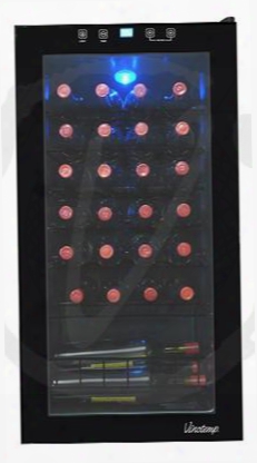 Vt28ts 17" 28 Bottle Touch Screen Wine Cooler With Dual-pane Glass Door Blue Led Display Safety Lock 6 Sturdy Wire Racks In