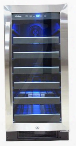 Vt32sbb 15" 30 Bottle Single Zone Wine Cooler With Dynamic/silent Mode Front Exhaust 5 Black Wire Racks 1 Half Shelf Lock Led Interior Light In Stainless