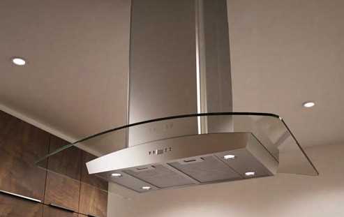 Zephyr Europa Milano Series Zmle42bg 42 Inch Island-mount Chimney Range Hood With 715 Cfm Internal Blower, Dcbl Suppression System, 6 Speed Levels, Led Lighting And Lcd Controls: Glass Canopy