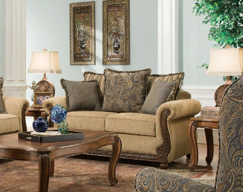 8115-02 Outback Antique 64" Loveseat With Pillow Back Cushions Rolled Arms High-density Foam Seat Cushions Hardwood Lumber Frame And Chenille Fabric