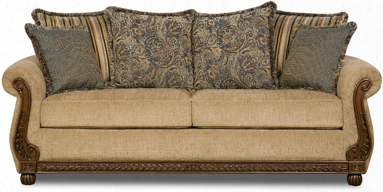 8115-03 Outback Antique 86" Sofa With Pillow Back Cushions Rolled Arms High-density Foam Seat Cushions Hardwood Lumber Frame And Chenille Fabrc