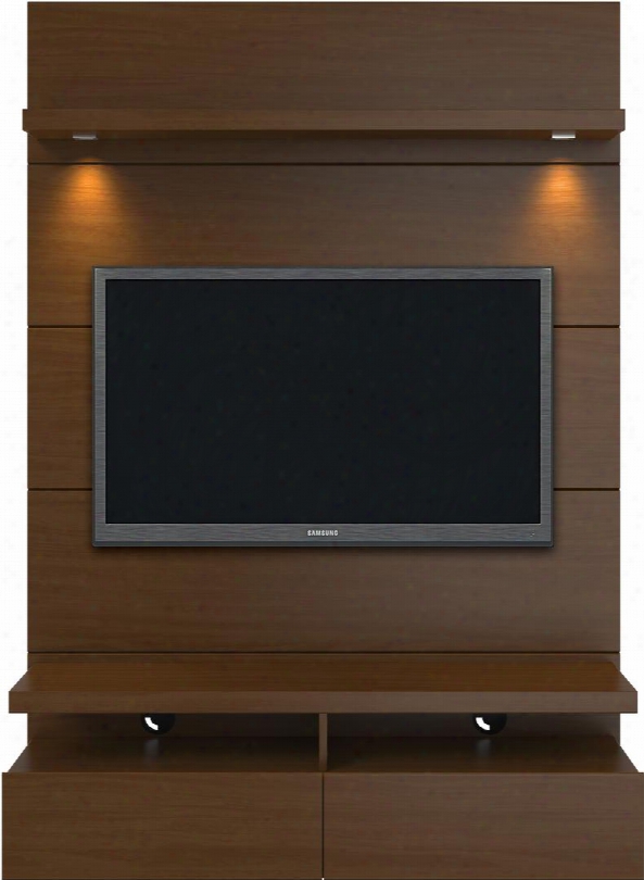 Cabrini 1.2 Collection 24951 71" Tv Panel With Led Lights 3 Shelves And 2 Telescopic Drawer Slides In Nut