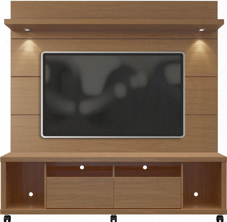 Cabrini 1.8 Collection 2-1545482254 71" Tv Panel With Led Lights 5 Shelves And Wheels In Maple Cream And Off