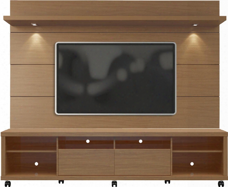 Cabrini 2.2 Collection 2-1535482354 86" Tv Panel With Led Lights 7 Shelves And Wheels In Maple Cream And Off