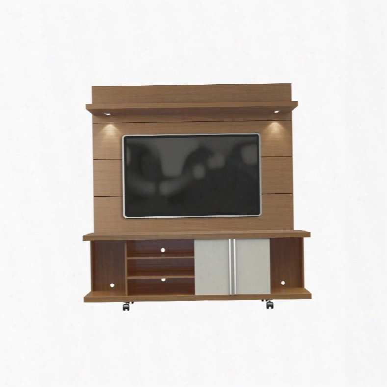 Carnegie And Cabrini 1.8 Collection 2-1635482254 71" Floating Wall Tv Panel With Led Light 8 Shelves And 2 Doors In Maple Cream And Off