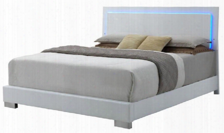 Felicity Collection 203500ke King Size Bed With Low Profile Led Backlight Polished Chrome Metal Feet And Polyurethane Coated Upholstery In Glossy White