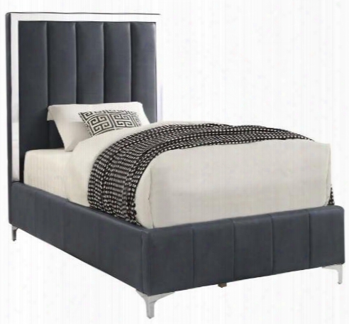 Jared Collection 300637t Twin Size Bed With Channeled Headboard Stainless Steel Frame Chrome Sfeel Legs And Padded Leatherette Upholstery In Grey