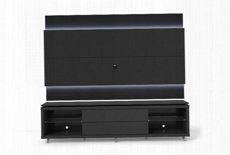 Lincoln 1.9 Collection 2-1725383953 77" Tv Stand And Tv Panel With Led Lights 4 Shelves And Silicone Wheels In Black Gloss And Black