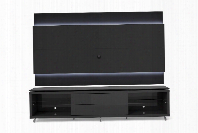 Lincoln 2.4 Collection 2-1745384153 85" Tv Stand And Tv Panel With Led Lights 4 Shelves And Silicone Wheels In Black Gloss And Black