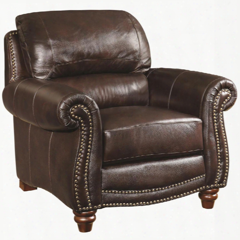 Lockhart Collection 504693 42" Chair With Cappuccino Turned Legs Attached Cushions Nail Head Trim Rolled Arms Split Back Cushions And Leather Upholstery In