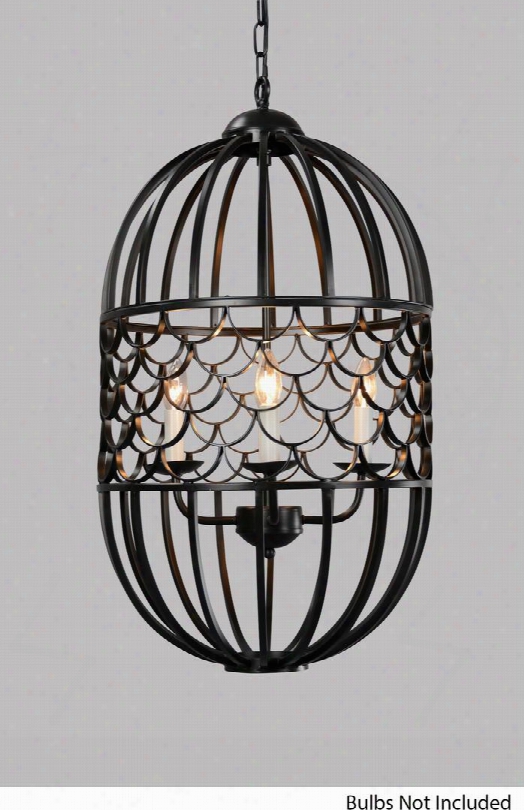 Lr6347-18 18" Chandelier With 4 Lights Supports E12 Bulb With Max 40 Watts And Iron And Wood Construction In Black Brass