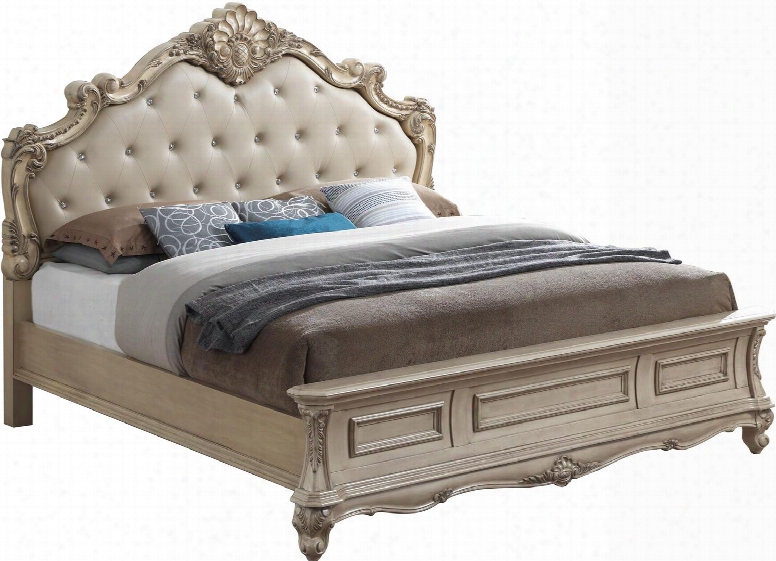 Maya Collection G9575a-qb Queen Size Bed With Deep Tufted Padding With Jeweled Buttons And Wood Veneer In