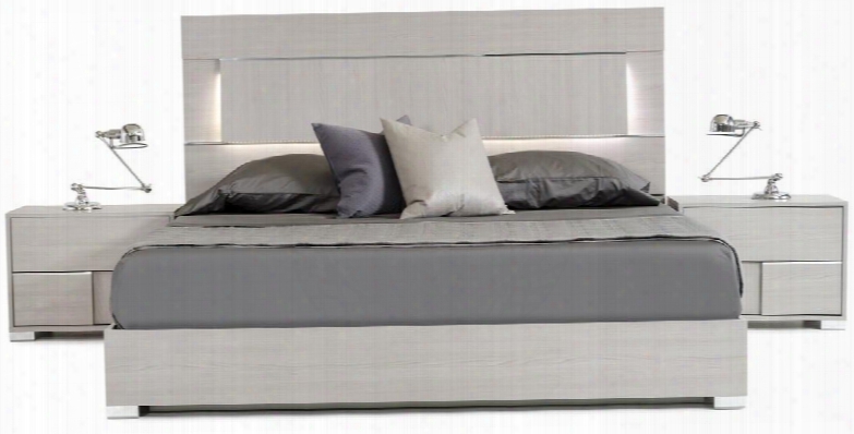 Modrest Ethan Italian Collection Vgacethan-bed-ek King Size Platform Bed With Led Lighted Headboard And Decorative Chrome Acrylic Accents In