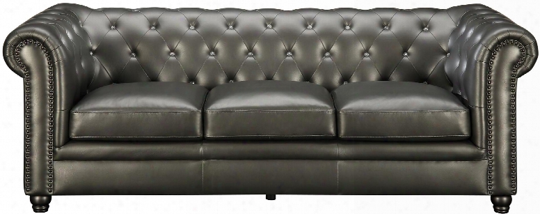 Roy Collection 551091 93" Sofa With Solid Wood Legs Reversible Seat Cushions Sinuou Spring Base Nail Head Trim Rolled Arms And Leatherette Upholstery In