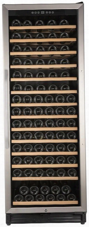 Wcf149se3s 24" Single Temperature Zone Wine Cooler With 149 Bottle Capacity Security Lock Wooden Shelves Tempered Glass Door And Led Lighting In Stainless