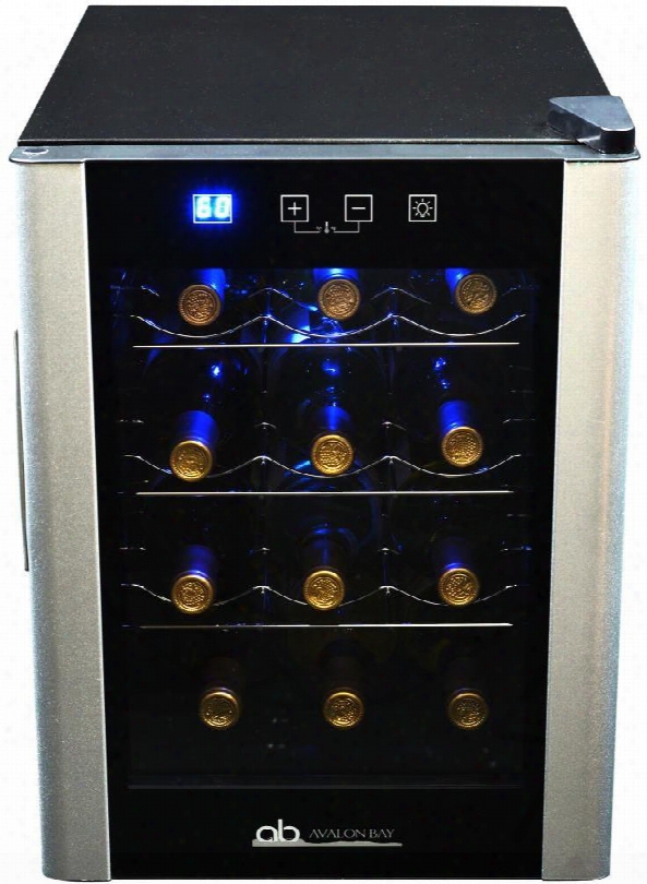 Ab-wine12s 14" Single Zone Wine Cooler With 12 Bottle Capacity Led Lighting Digital Temperature Display Digital Temperature Display In