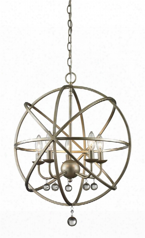 Acadia 415-20 20" 5 Light Pendant Contemporary Metropolitanhave Steel Frame With Antique Silver