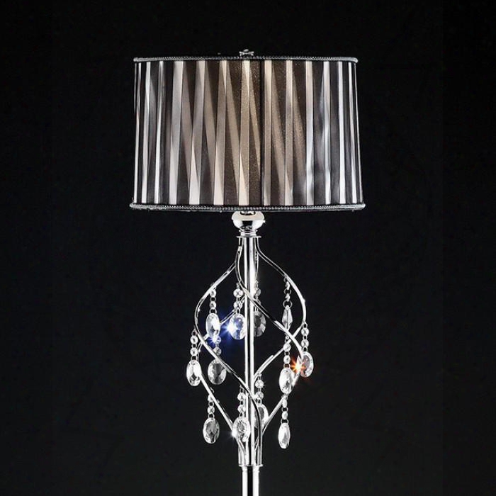 Arya L95123f Floor Lamp With Crystal Lamp Metal Base Black Sheer Ribbon Shade: 15" X 16" X 10" Max Watt: 60w In