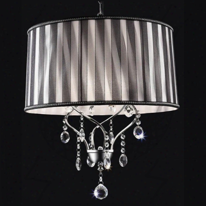 Arya L95123h Ceiling Lamp With Crystal Lampc Hain Length: 48" Black Sheer Ribbon Shade: 17" X 18" X 9.5" Max Watt: 60w In