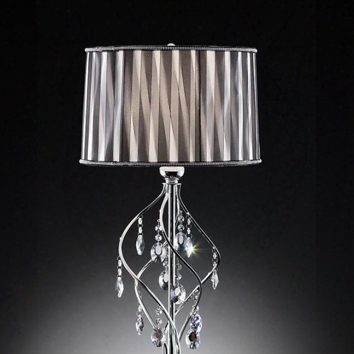 Arya L95123t Table Lamp With Crystal Lamp Metal Base Black Sheer Ribbon Shade: 15" X 16" X 10" Max Watt: 60w In