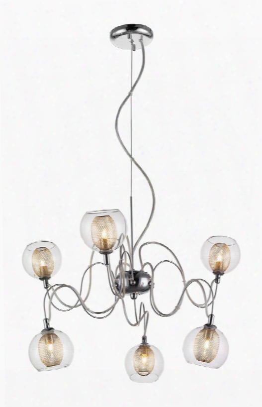 Auge 905-6a 24" 6 Light Chandelier Modern Retrohave Steel Frame With Chrome Finish In Clear And