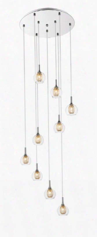 Auge 905-9 18" 9 Light Pendant Modern Retrohave Steel Frame With Chrome Finish In Clear And