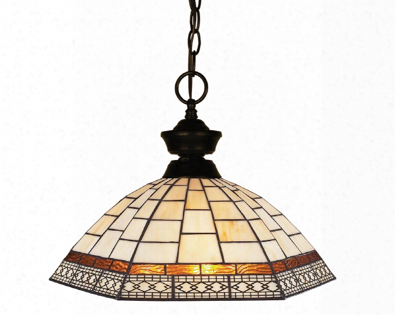 Aztec 100701brz-z14-35 14" 1 Light Pendant Craftsman Tiffabyhave Steel Frame With Bronze Finish In Multi Colored