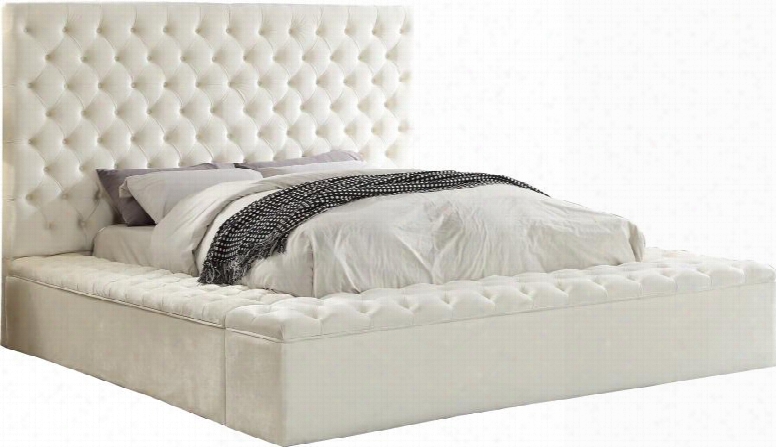 Bliss Collection Blisswhite-q 98" Queen Bed With Velvet Deep Detailed Tufting Full Slats Storage Rails And Footboard In