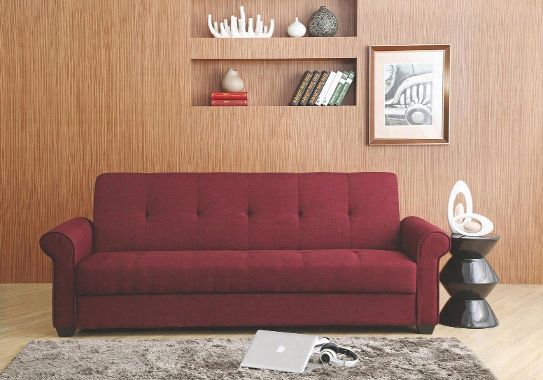 Buxton Collection G164-s 88" Convertible Sleeper Sofa With Rolled Arms Storage Underneath Seat Tufted Design Tapered Legs And Fabric Upholstery In Cherry