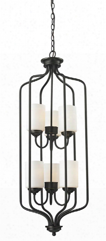 Cardinal 414-40 15" 6 Light Pendant Transitional Fusionhave Steel Frame With Olde Bronze Finish In Matte