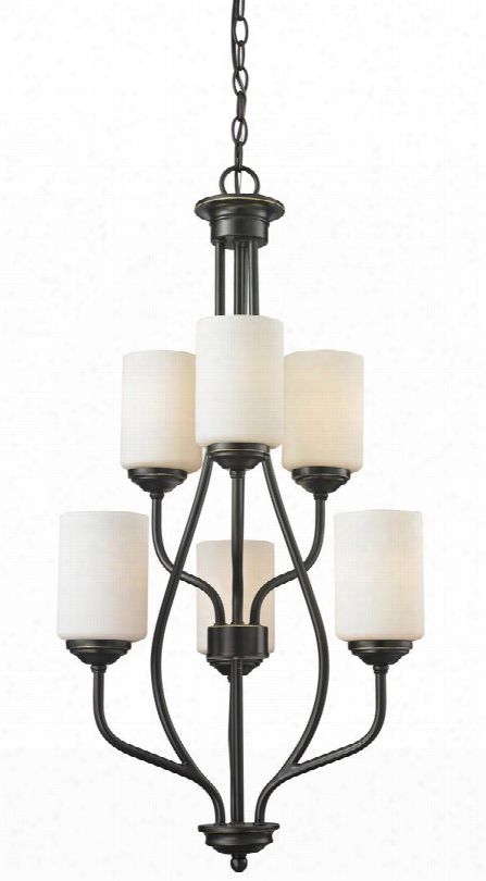 Cardinal 414-6 18" 6 Light Chandelier Transitional Fusionhave Steel Frame With Olde Bronze Finish In Matte