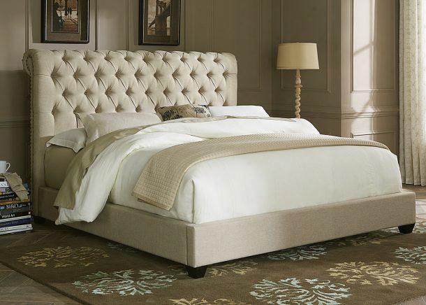 Chesterfield Collection Chesterfieldsdckbd King Tufted Bed With Scrolled Headboard Nail Head Accent And Sand Linen In
