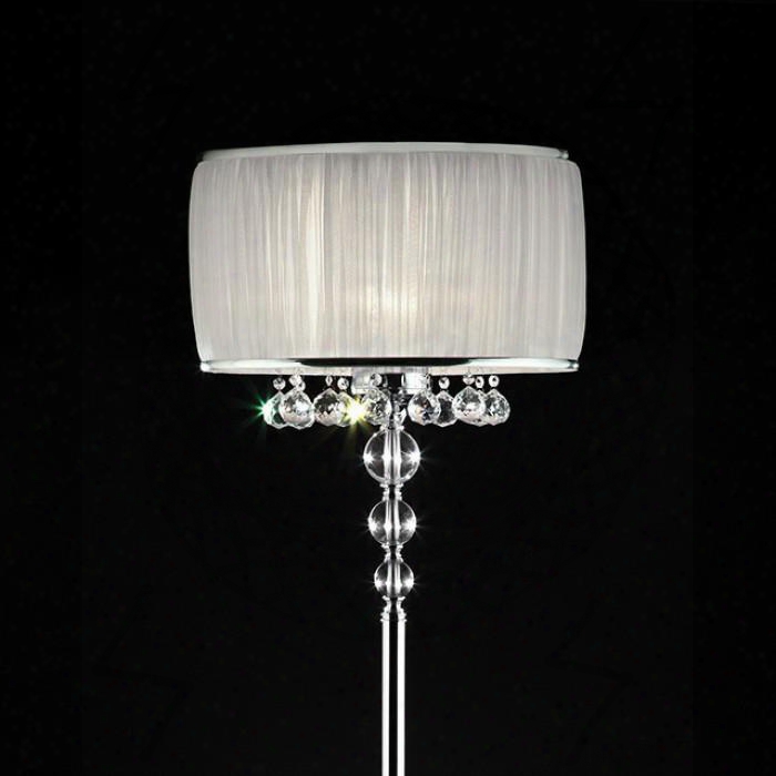 Chloe L95139f Floor Lamp With Chrome Base Pleated White Oval Shade With Chrom Trim Shade:18" X 13" X 10" Hanging Crystal Balls In