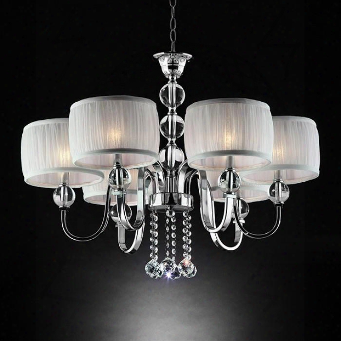 Chloe L95139h Ceiling Lamp With Chrome Body Pleated White Drum Shade Shade:8" X 8" X 5.50" Hanging Crystal Ball In