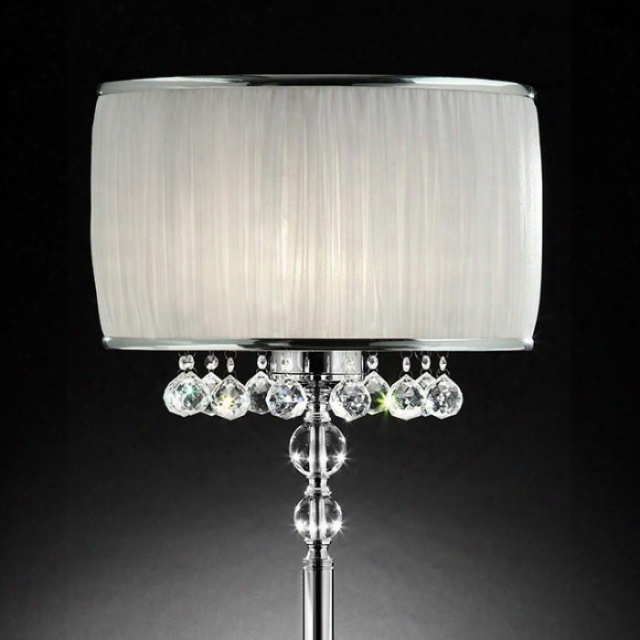Chloe L95139t Table Lamp With Chrome Base Pleated White Oval Shade With Chrom Tim Shade:17" X 12" X 10" Hannging Crystal Balls In
