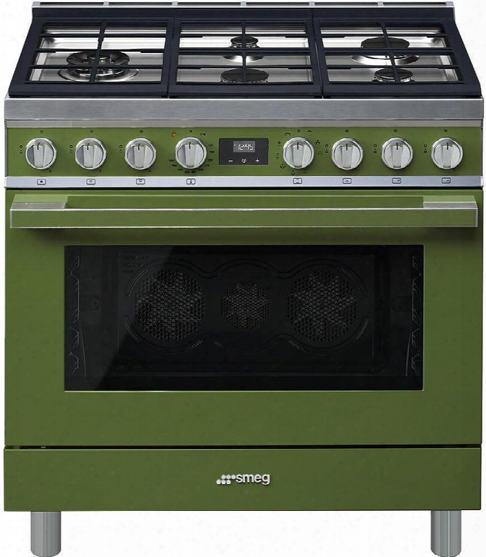 Cpf36ugmog 36" Portofino Series Dual Fuel Range With 5 Sealed Burners 4.5 Cu. Ft. Oven Capacity 3 Interior Fans Even Clean Enamel In Olive