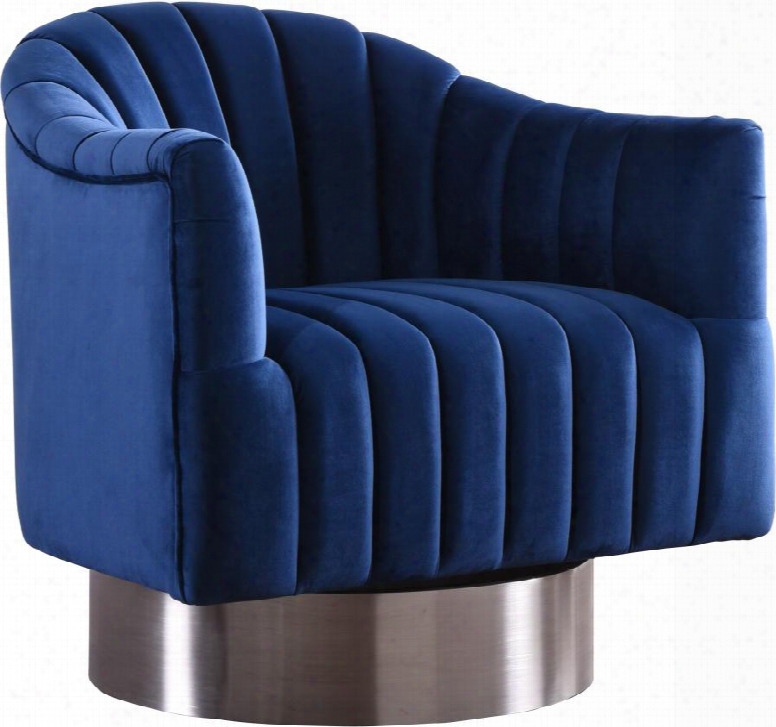 Farrah Collection5 19navy 32" Accent Chair With Velvet Chrome Swivel Base And Beveled Tufting In