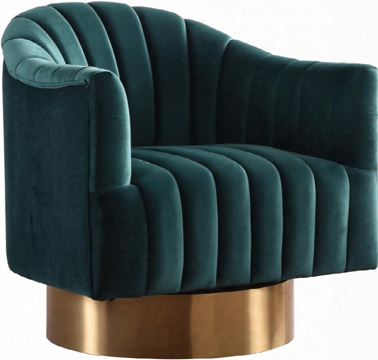 Farrah Collection 520green 32" Accent Chair With Velvet Gold Swivel Base And Beveled Tufting In