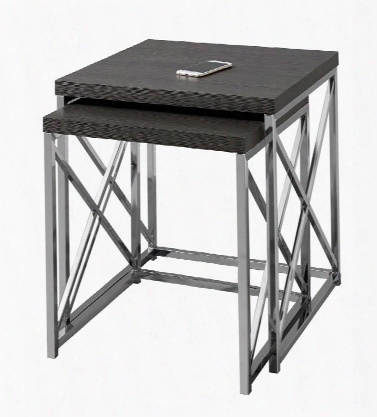 I 3226 2-piece Nesting Table Set With Chrome Metal "x" Base Nd Paneled Table Top In