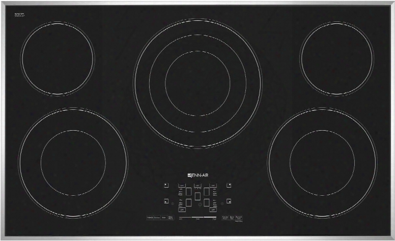 Jec4536bs 36" Electric Cooktop With 5 Radiant Elements Glass-touch Electronic Controls Elegant Beveled Glass Edge Black Floating Glass Design In Stainless