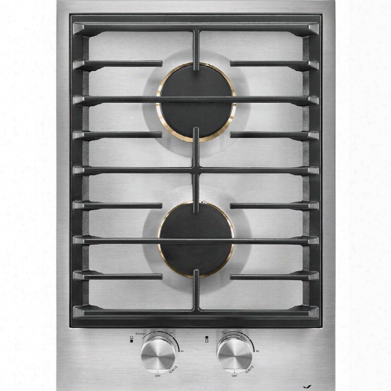 Jgc3215gs 15" Modular Gas Cooktop With 2 Burners 15000 Btu Dual Stacked Powerburner And White Led Backlit Knobs In Stainless