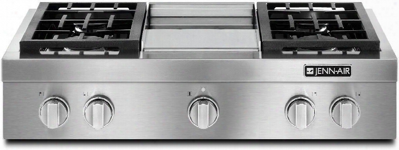 Jgcp536wp 36" Pro-style Gas Rangetop With Griddle 20000 Btu Stacked Powerburner 4 Sealed Burners And Cast Iron Contiuous Grates In Stainless