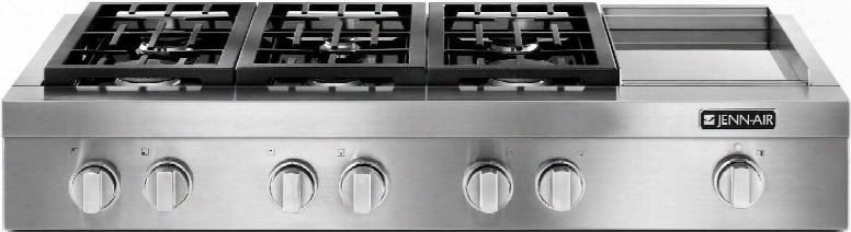 Jgcp548wp 48" Pro-style Gas Rangetop With Griddle 20000 Btu Stacked Powerburner 6 Sealed Burners And Cast Iron Continuous Grates In Stainless